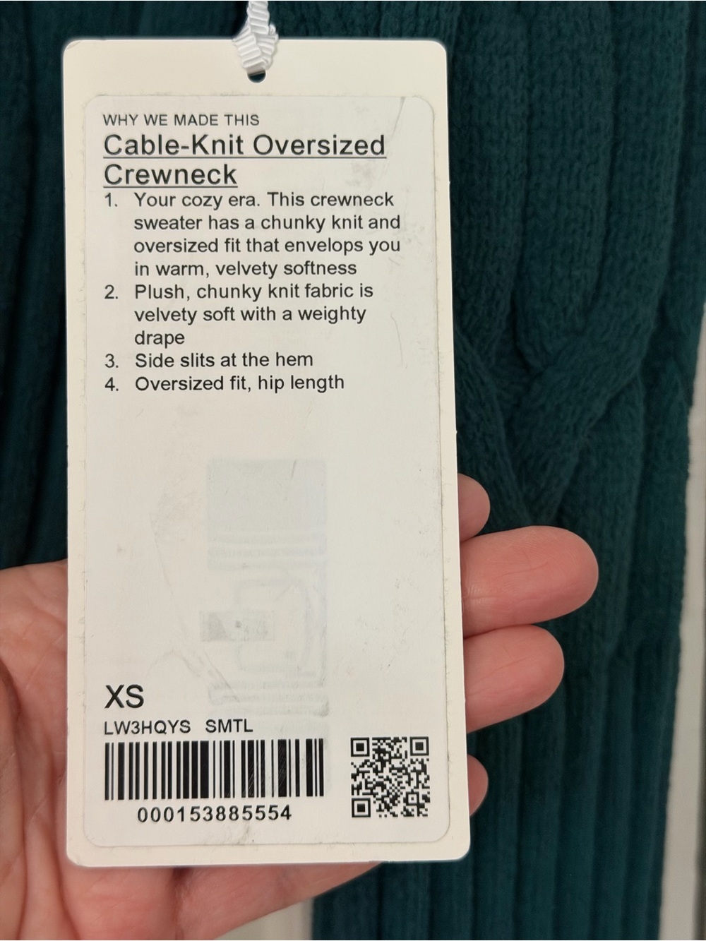 NWT Lululemon Cable Knit Oversized Crew Neck Sweater Storm Teal Size XS - Picture 6 of 11
